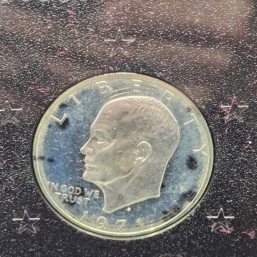 1971-S Eisenhower Dollar PROOF - Deep Blue Purple Crescent Toning Brown Ike #2